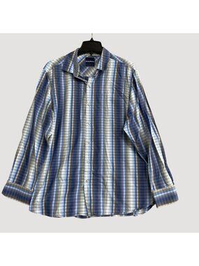 Tommy Bahama Men's Size L Blue & Beige Plaid Button-Up Shirt  Relaxed Fit P0313